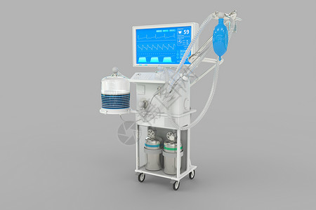 医院模板ICU 人工肺呼吸器 其纤维设计与灰色背景隔离     治疗冠状病毒概念 医学3D插图背景