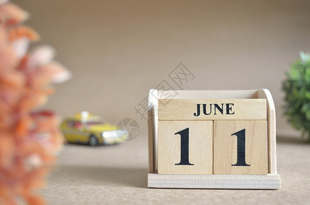 保存日期6月11日镜框日历出租车汽车商业立方体标题数字旅行玩具背景
