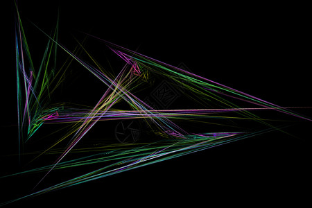 彩色线条三角形分形图像发光的彩色条纹和线条创造力科学技术背景光学辐射曲线装饰品溪流黑色背景