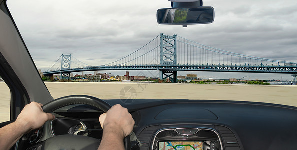 美国宾夕法尼亚州费城本杰明富兰克林大桥高清图片