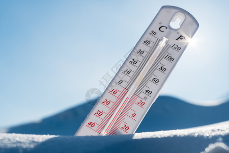病人躺在病床死亡温度计在冬天躺在雪上 显示负温度 冬季恶劣气候下空气和环境温度低的气象条件 冬季结冰 阳光明媚的冬天玻璃仪表测量温度季节冷却寒冷背景