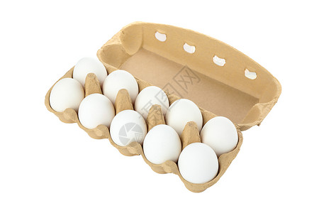 盒子里鸡蛋很少几个原鸡蛋在白色背景的纸箱中烹饪动物团体早餐养老金家禽母鸡纸盒蛋壳包装背景