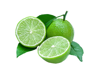 隔离的绿柠檬 半切半切 为健康食物和果汁或饮料留下酸水果成分背景图片