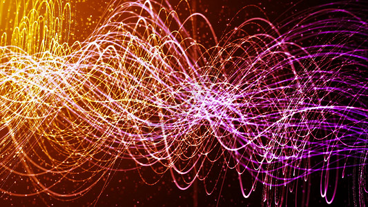 粒子漩涡动画与漂亮的金色线条的背景  3D渲染背景