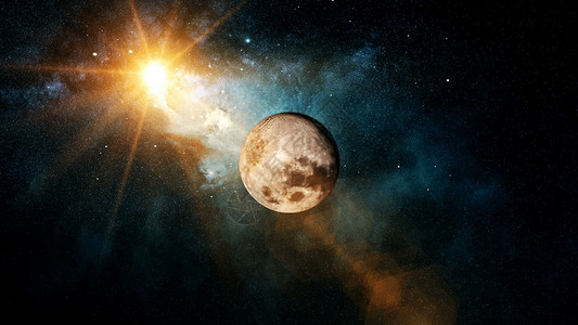 明亮月亮从空间 3D 转换到现实的月亮辉光天文宇宙天文学月球月光蓝色卫星天空望远镜背景