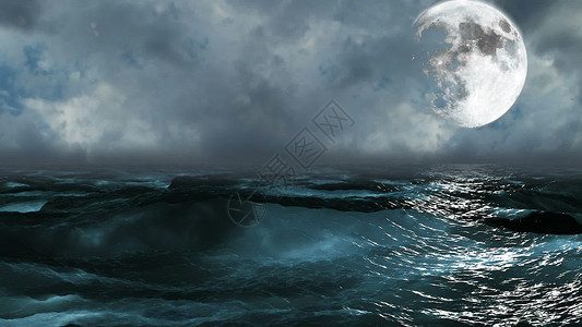 黑暗的下波浪与月球相近的现实海洋 摘要背景3D背景