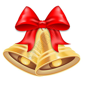 平面效果素材红弓金金属铃 圣诞符号 学校铃声 3D效果红色金子领结庆典金钟白色季节礼物设计装饰品背景