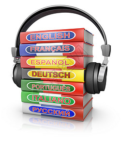 耳机和书本学生技术图书英语渲染国际课程翻译学习学校背景图片