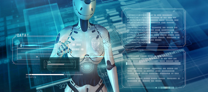 电脑机器人人工人工情报与一套电子数据集合作 3D提供勘探投影界面研究数据安全外星人扫描密码学动物背景