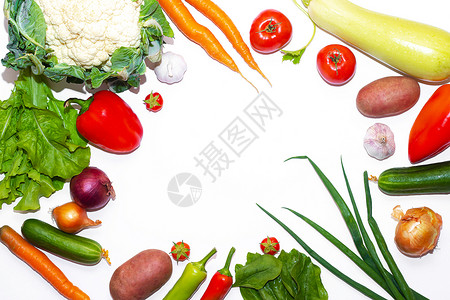 在白色背景上的蔬菜布局 自家种的蔬菜 收成 窗户装饰 孤立的蔬菜 关于蔬菜的文章 复制空间蔬菜框架饮食全景黄瓜水果作品厨房食物店背景图片