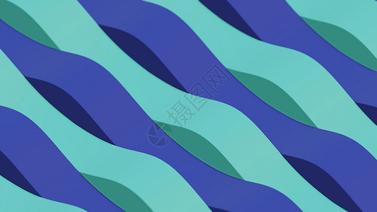 绿色几何曲线波浪中的蓝色和绿色条纹  3D插画建筑学技术海浪音乐乐队流动波浪状生产曲线线条背景