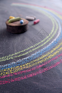 带粉笔的彩虹曲线婴儿黑色学习绘画乐趣线条布边游戏学校背景图片