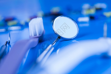 保健 病理学设备 牙科概念镜子技术卫生蓝色医疗药品诊所治疗健康医生背景图片