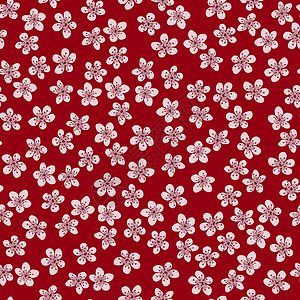 桃姐壁纸无缝图案与盛开的日本樱花 用于织物 包装 壁纸 纺织品装饰 设计 邀请函 印刷 礼品包装 制造 红色背景上的粉红色花朵背景