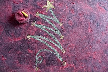 小圣诞树星星庆典红色粉笔反射黑板背景图片