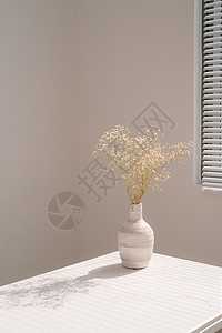 窗底的花瓶里有美丽的春花木头蓝色叶子花朵盘子花束窗户玫瑰植物玻璃背景图片