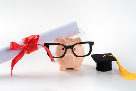学校银行设计新毕业生的构想 试图找到工作 节省钱丝带流苏文凭研究生贷款社会眼镜学费新手帽子背景