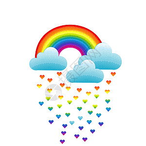 手绘天启彩虹云和心形雨滴背景