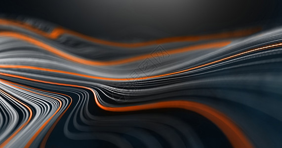 橙色曲线光效液体线条图案 波浪形状图案丰富多彩的音乐数字线 黑色背景与橙色和白色流科学网络插图艺术互联网曲线墙纸粒子橙子流动背景