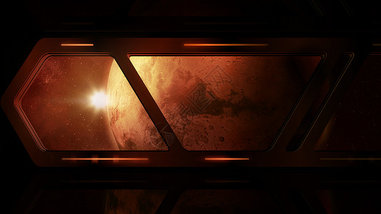 超自然来自空间站窗口的火星 3D背景