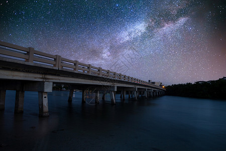 星夜天空在希科里山口的桥上 直通博尼塔泉水的大海高清图片
