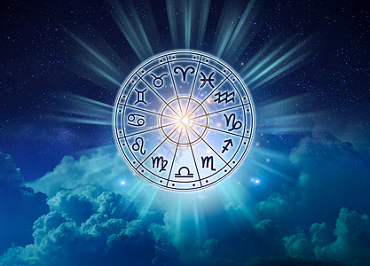 星座圈内的十二生肖 占星术在天空中有许多星星和月亮占星术和星座概念圆圈神话插图天文学宇宙女士日历精神财富魔法背景