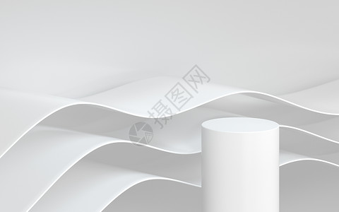 波浪切割平台具有空 stage3d 渲染的弯曲几何体平台波纹建筑波浪产品陈列柜插图建筑学海浪白色背景