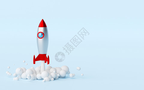 火箭插图创业概念火箭从地面发射3d 渲染背景