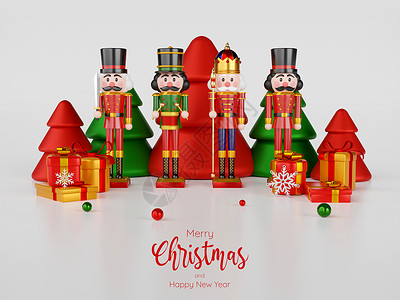 圣诞节主题促销海报圣诞节主题的一套胡桃夹子与圣诞 ornaments3d 它制作图案背景