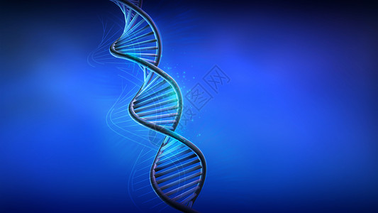 螺旋DNA蓝色背景的DNA螺旋模型 3D制成科学药理工程技术克隆基因组测试代码合成药品背景