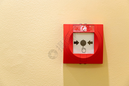 为警报和安全系统在墙上安装按按钮开关的火警报警箱高清图片