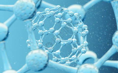 具有蓝色 background3d 渲染的化学分子医疗生物基因组化学品药品药店粒子原子胶原技术背景图片