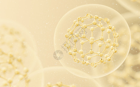 具有金色 background3d 渲染的细胞结构粉刺生物药品化妆品皮肤科治疗血清奶油闪光原子背景图片