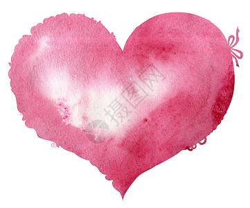 心形形状带蕾丝边的水彩粉色心形刷子卡片白色艺术墙纸插图庆典水彩画假期绘画背景