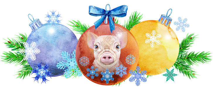 蓝色边框球您的 creativit 的水彩圣诞树边框装饰插图问候语玻璃帽子框架玩具圆圈星星庆典背景