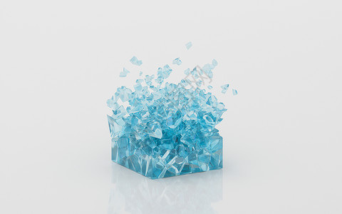 玻璃质地glass3d渲染的破碎层次玻璃坡度碎片渲染拆除蓝色粒子几何学背景