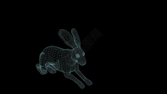 兔子线条兔子在黑色背景上奔跑的线框 3d 插图渲染野生动物速度哺乳动物白色金属运动跑步动物线条背景