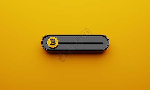 条漫插画黄色背景上的黑色加密货币比特币滑动条 用于通过 BTC 主题买卖获利的滑块 经济和商业投资理念 3D插画渲染平面设计背景