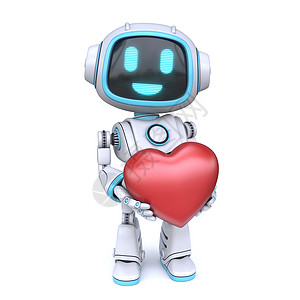 可爱的蓝色机器人拿着红心 3高清图片