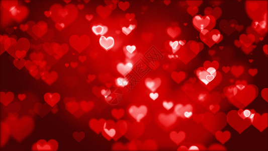 红色粒子心许多红心粒子情感在黑屏背景上漂浮的bokeh中淡化 图标 彩色和抽象粒子作为装饰模板元素 情人节快乐效果壁纸背景