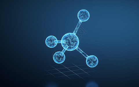 蓝色的线条和发光的分子 3D转化技术渲染科学节点微生物学合成基因组化学物理药品背景图片
