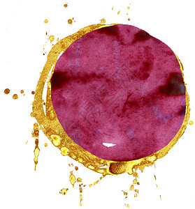 紫色圆圈水彩彩色水彩背景 洋红色和金色圆圈背景