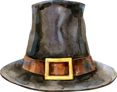 贵格会帽子手绘朝圣者帽子 感恩节假期的插图背景