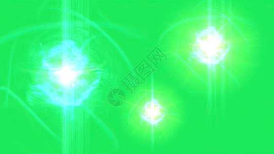 爆炸碎石3d 插图绿色碎石上的发光等离子背景火焰震惊闪电原子释放闪光粒子活力化学电气背景