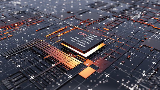 艾特符号抽象的中央计算机处理器概念网络半导体加工处理器芯片橙子木板代码硬件科学背景