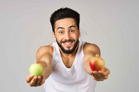 新水果苹果维他命 工作室的生活方式冒充运动爆炸男性健康营养老年饮食食物成人背景图片