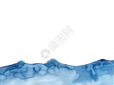 大海水彩素材水彩蓝色冬天下雪的背景看起来像波浪和大海 水彩纸上的原画 装饰元素的插图 与海水的背景 极简主义现代风格背景