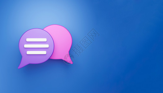 评论icon3d 最小聊天对话概念 在蓝色背景上隔离的群组语音气泡聊天图标 消息创意社交媒体聊天概念通信或评论聊天符号 3D渲染讲话团体演讲背景