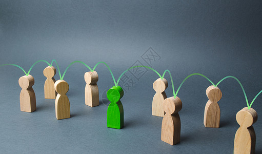 一个人的绿色形象将他周围的其他人团结起来 社会关系 沟通 组织 呼吁合作 创建新团队 领导与领导 协调与行动背景