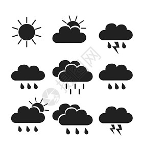 雨转晴天气图标白色上隔离的黑色矢量图示( B)背景